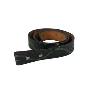 Vintage DDD Black Reptile Embossed Green Stitch Leather Belt Strap 38